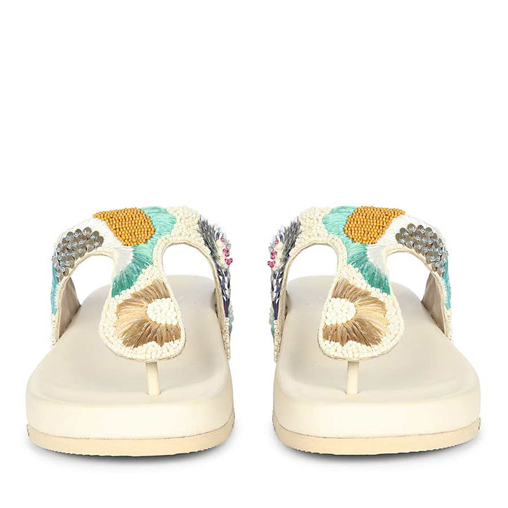 Saint Zaria Embroidered Off-White Leather Thong Footbed