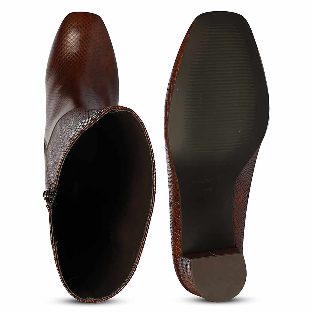 Saint Leona Croco Embossed Leather Long Boots
