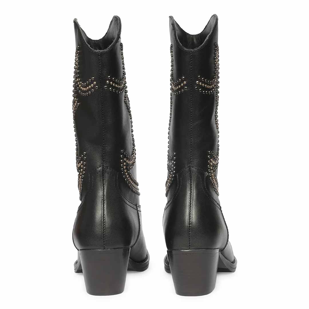 Saint Hattie Studded Black Leather Western Boots