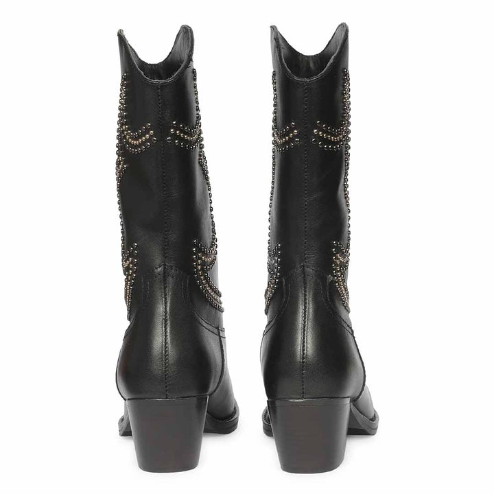 Saint Hattie Studded Black Leather Western Boots