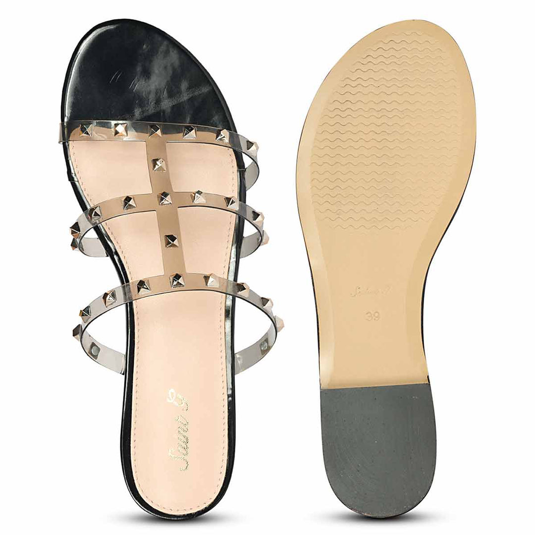 Saint Venera Metal Studded Black Vegan Leather Flats