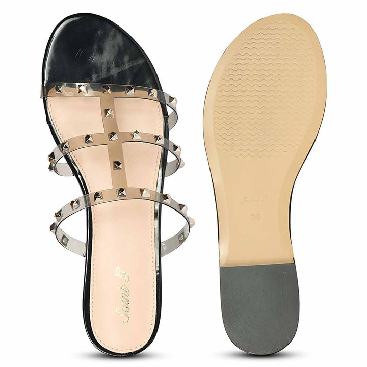Saint Venera Metal Studded Black Vegan Leather Flats