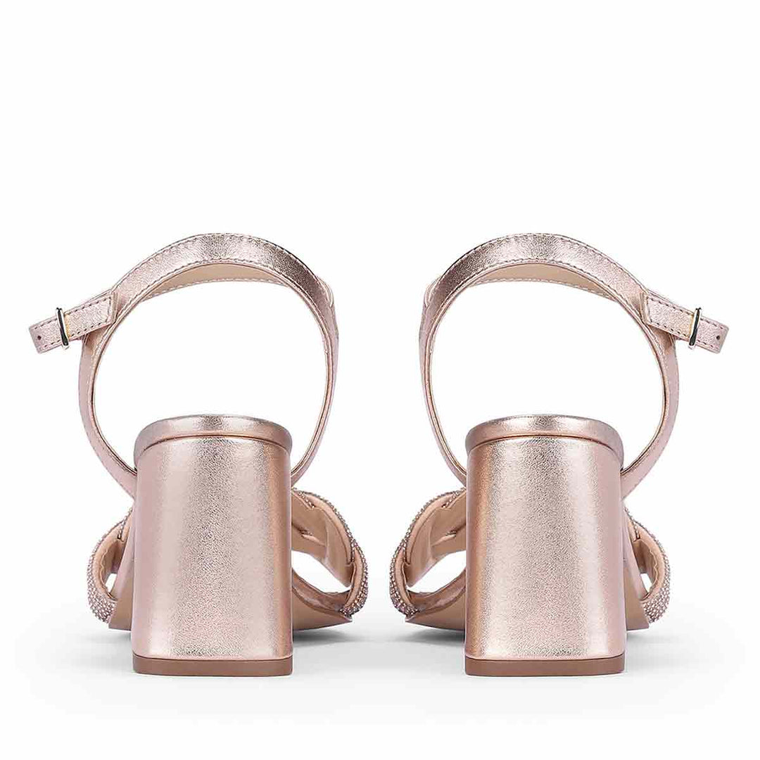 Saint Celeste Knot Embellished Rose Gold Metallic Leather Heels