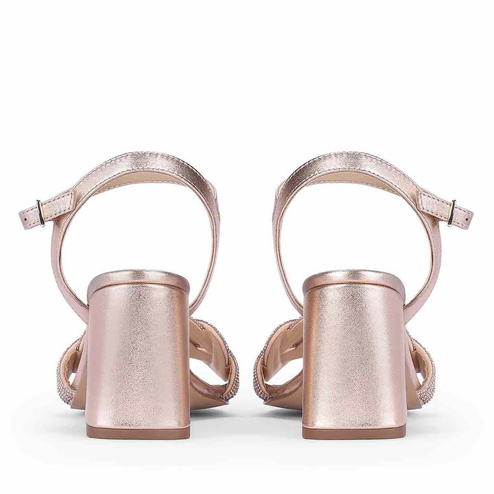 Saint Celeste Knot Embellished Rose Gold Metallic Leather Heels