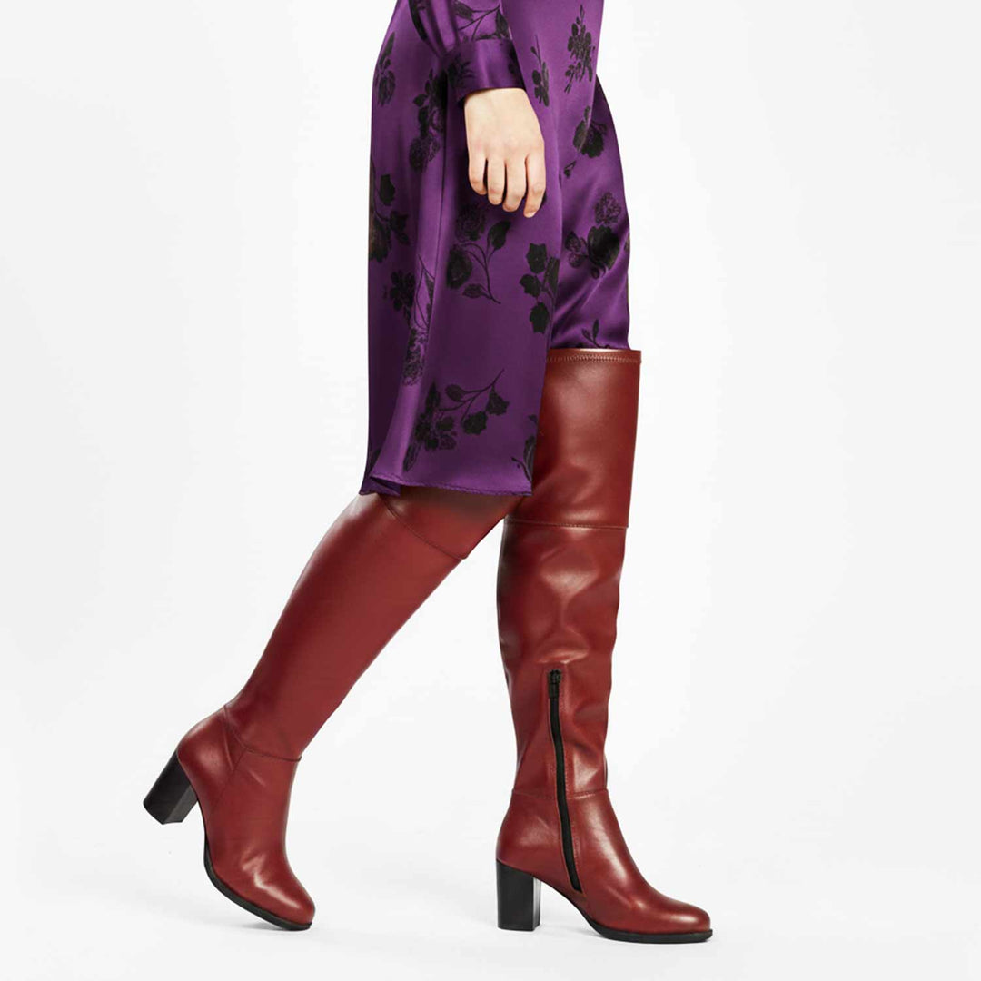 Saint Belinda Maroon Stretch Napa Thigh High Boots