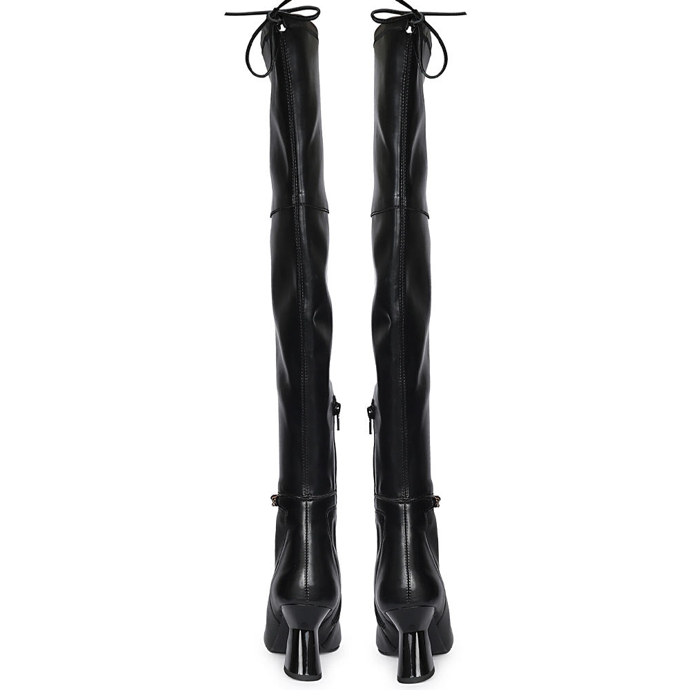 Saint Feline Chain Black Vegan Leather Over-the-Knee Boots
