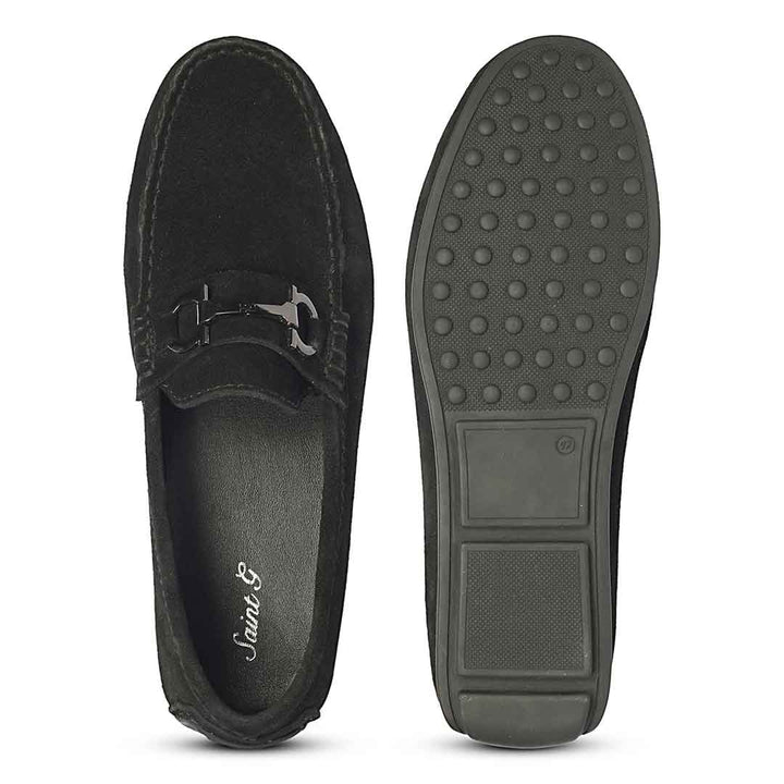 Saint Adrien Black Suede Leather Saddle Loafers