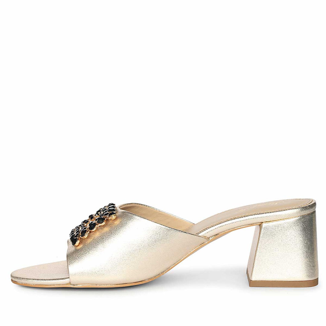 Saint Aurora Gold Metallic Jeweled Heels
