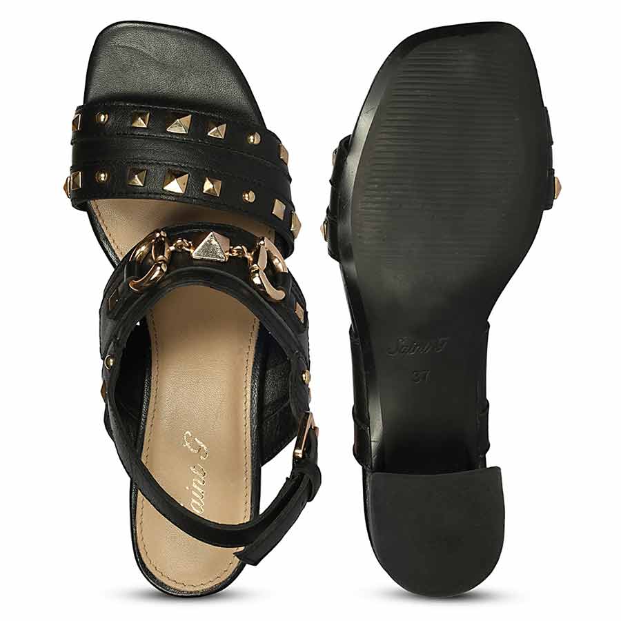 Saint Mabel Embellished Black Leather Heels