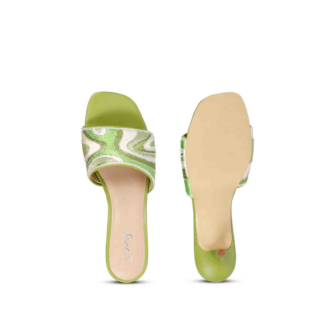 Saint Rina Multi Green Leather Low Heel Sandals