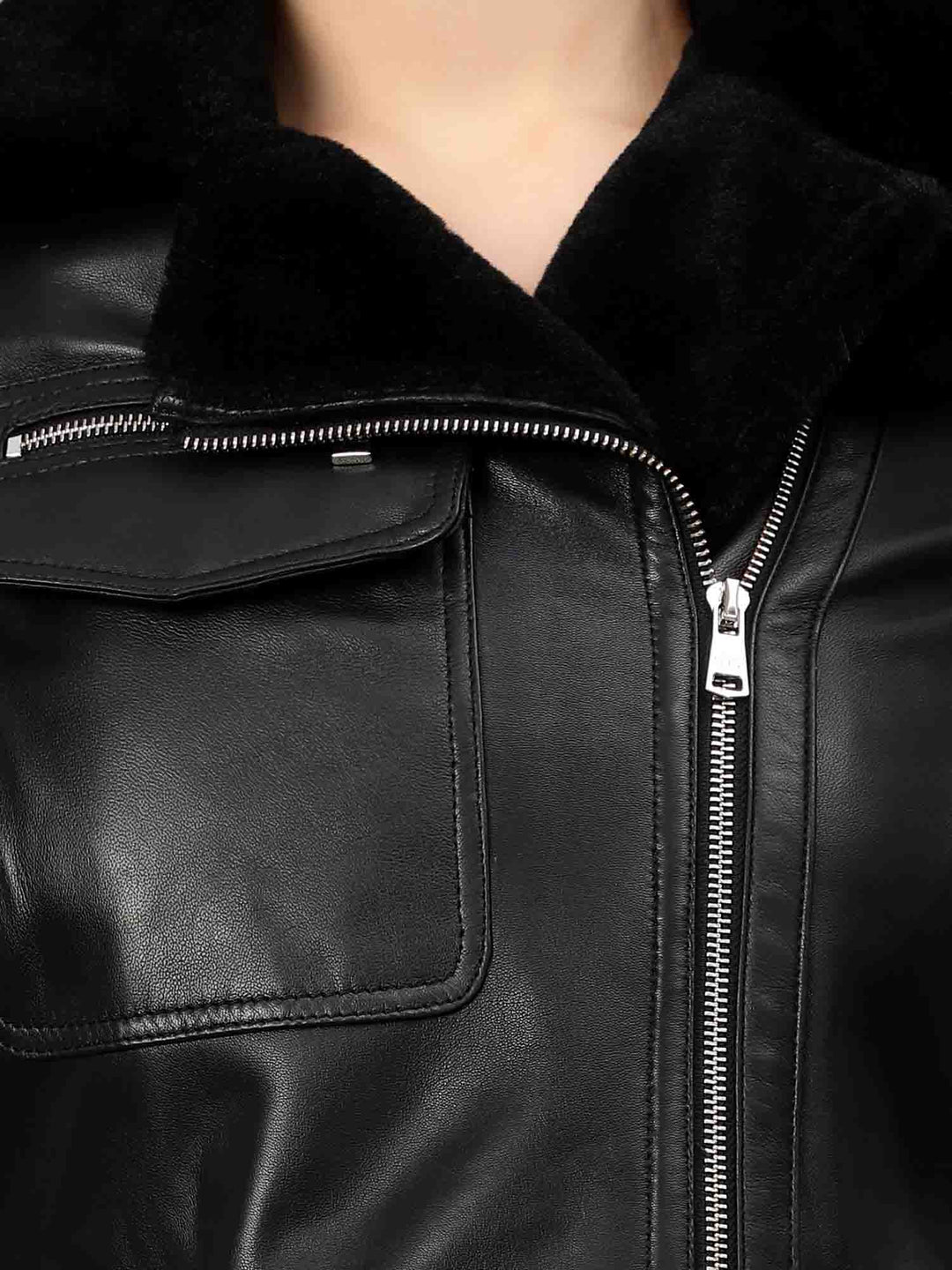 Bold and stylish women's biker jacket - Saint Darcy in black leather.