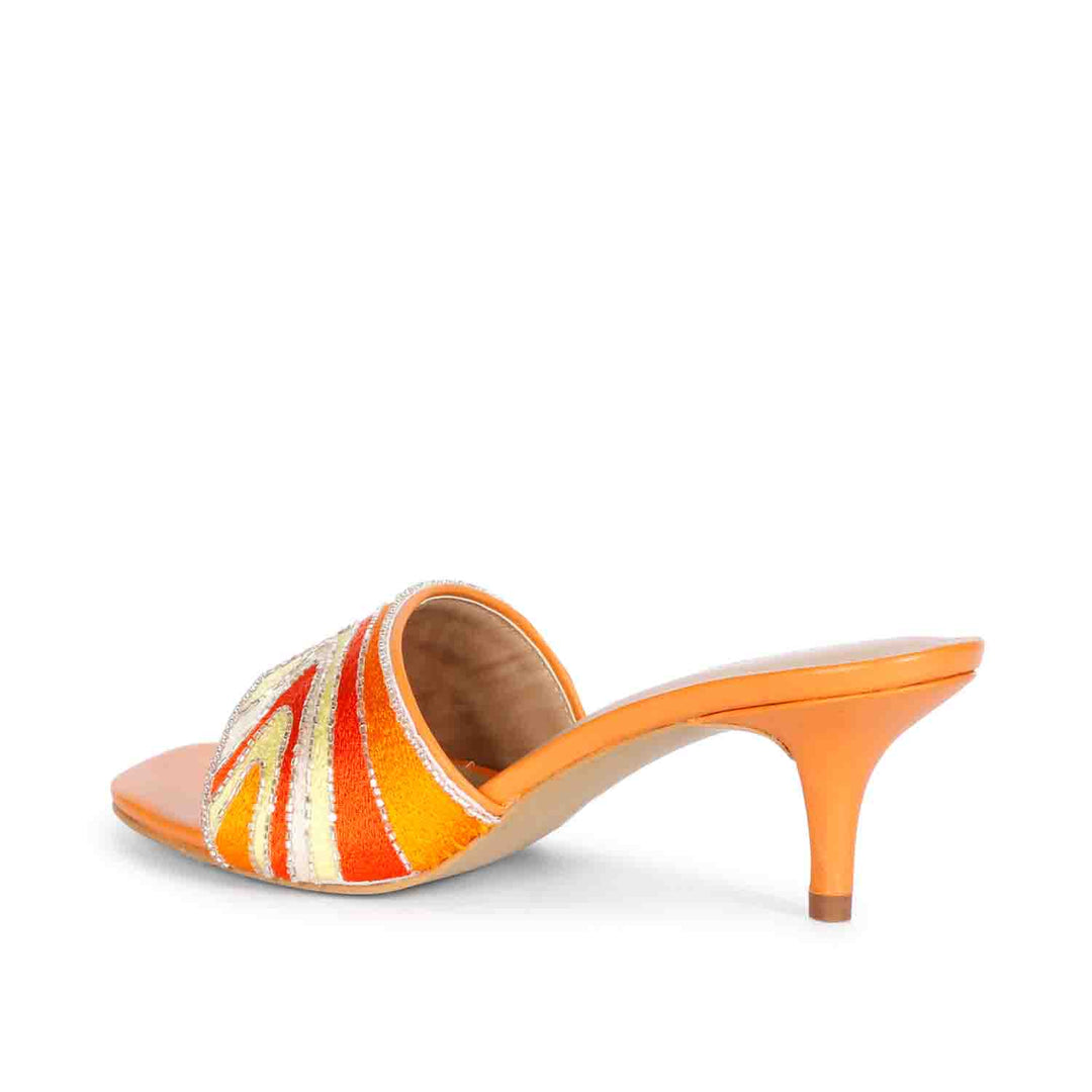 Saint Rina Multi Orange Leather Low Heel Sandals