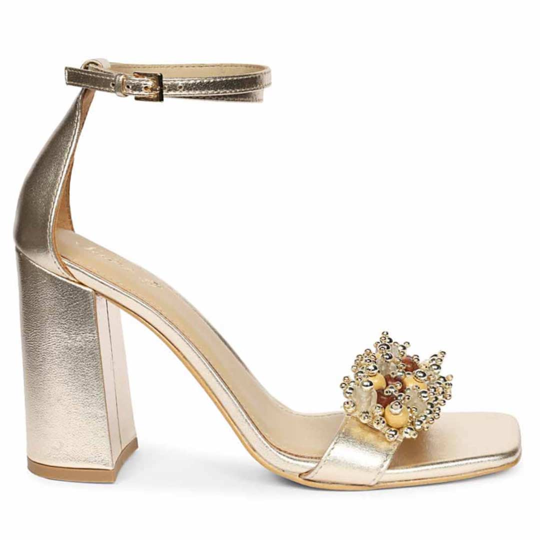 Saint Raquel Jewel Platin Leather Block Heels