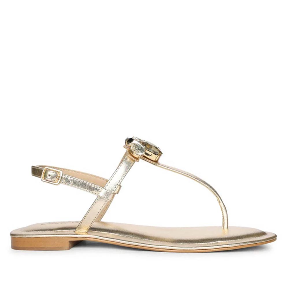 Saint Elara Stone Embellished Gold Leather Sandals