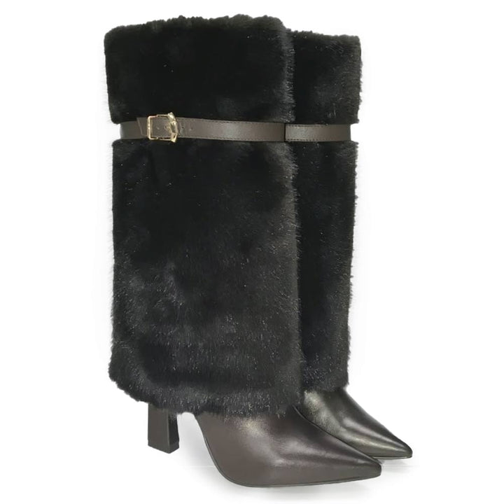 Saint Cloud Fur Cuff Dark Brown Leather Calf Boots