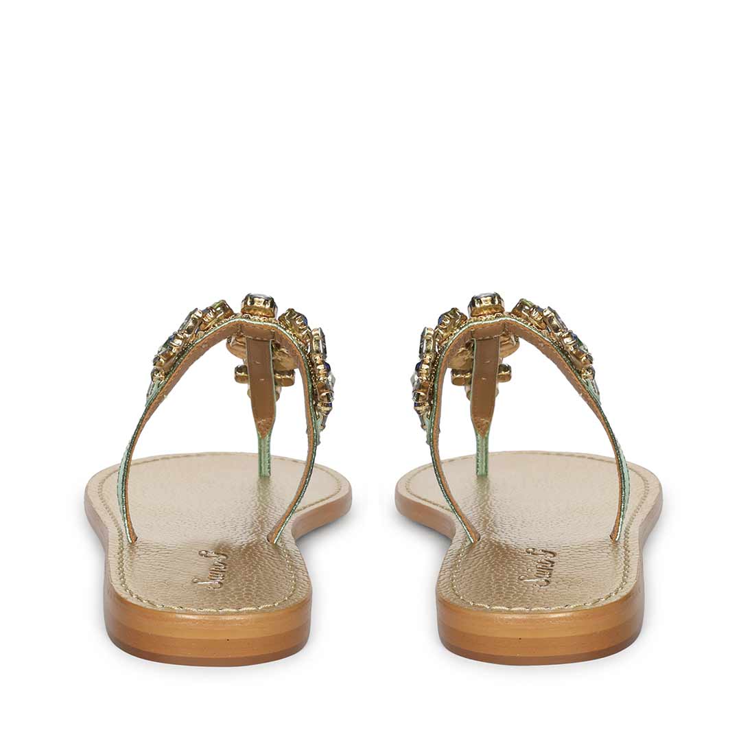 Saint Fleur Multi Stone Metallic Green Leather Flats