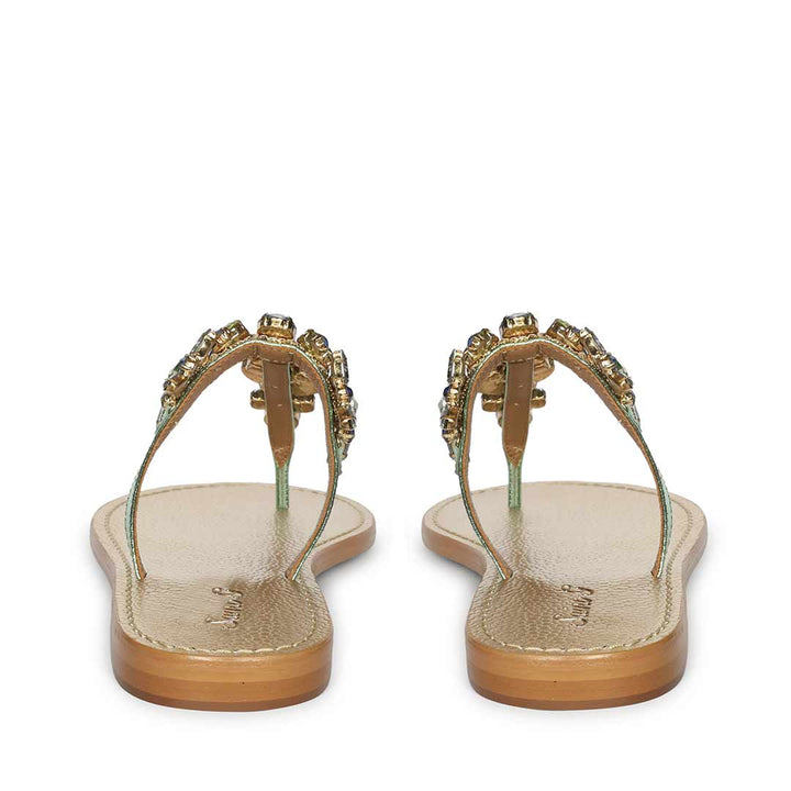 Saint Fleur Multi Stone Metallic Green Leather Flats