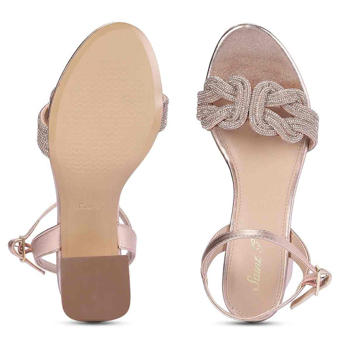 Saint Celeste Knot Embellished Rose Gold Metallic Leather Heels