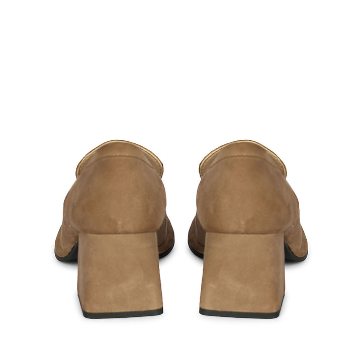 Saint Viviana Dark Taupe Suede Leather Block Heel Moccasins