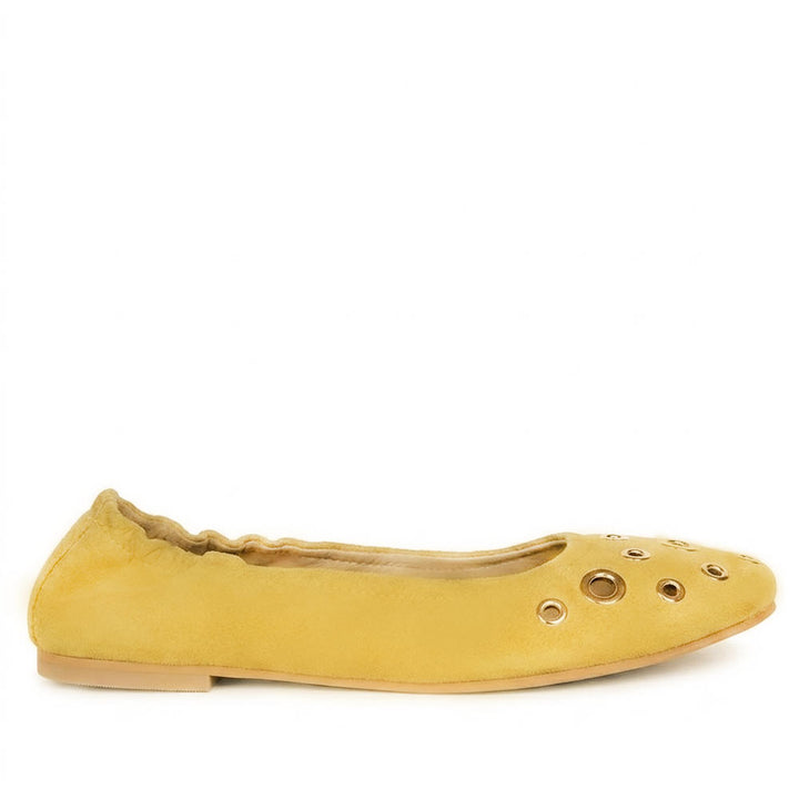 Saint Tesslyn Yellow Suede Eyelet Embellished Ballerinas