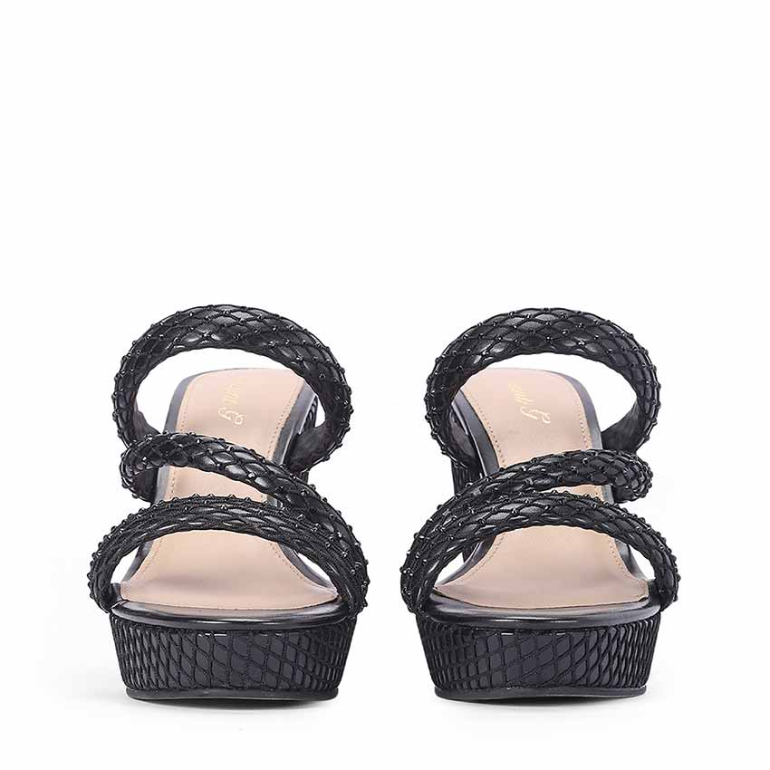 Saint Roxie Strass Cord Black Wedges