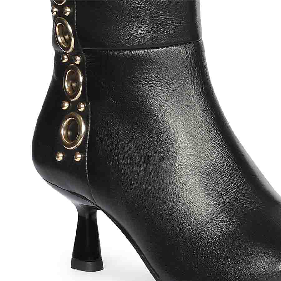 Saint Sadie Gold Metal Muse Black Leather Tall Boots