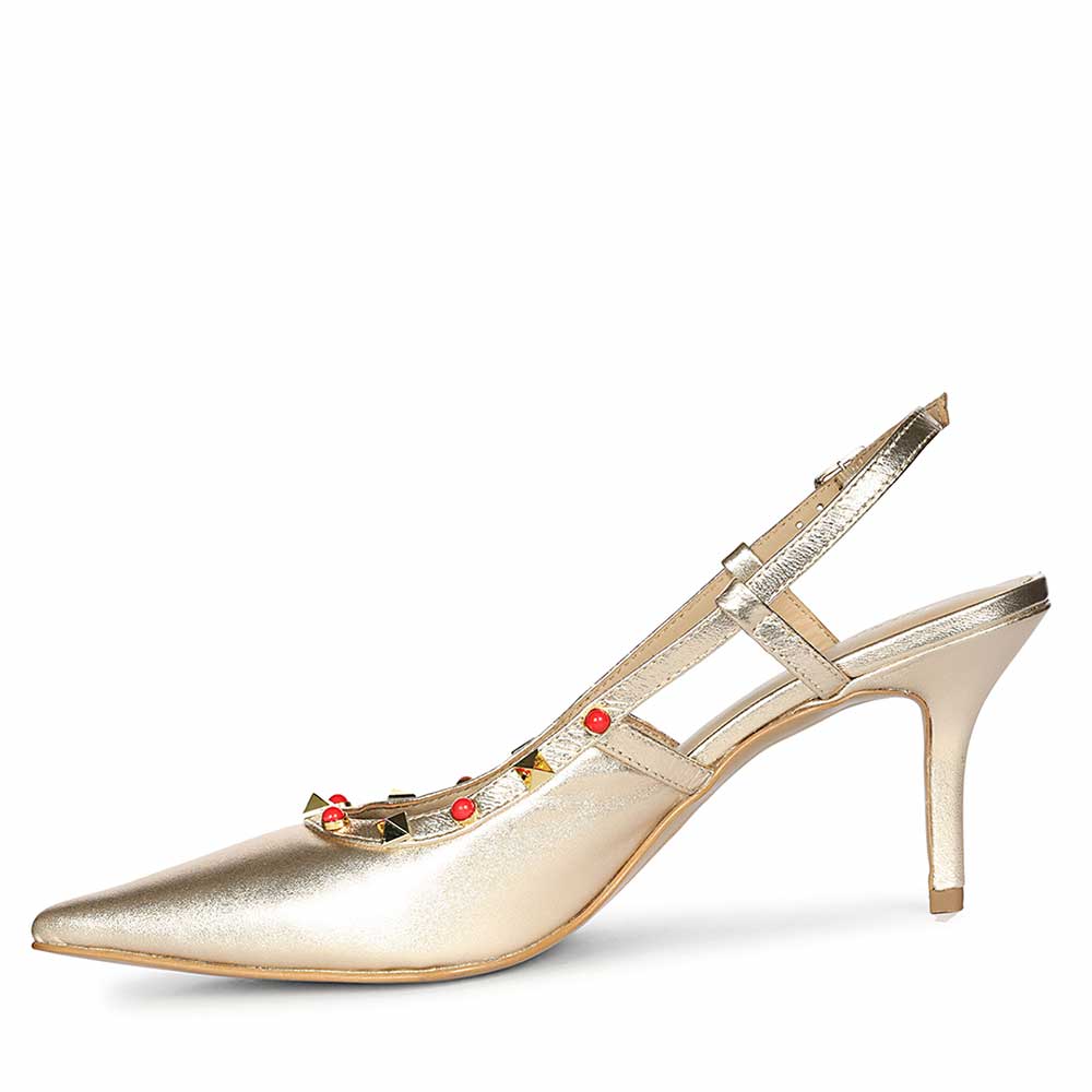 Saint Petra Studded Metallic Gold Leather Pumps