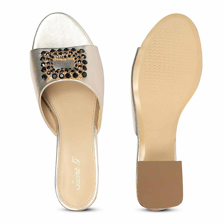Saint Aurora Gold Metallic Jeweled Heels