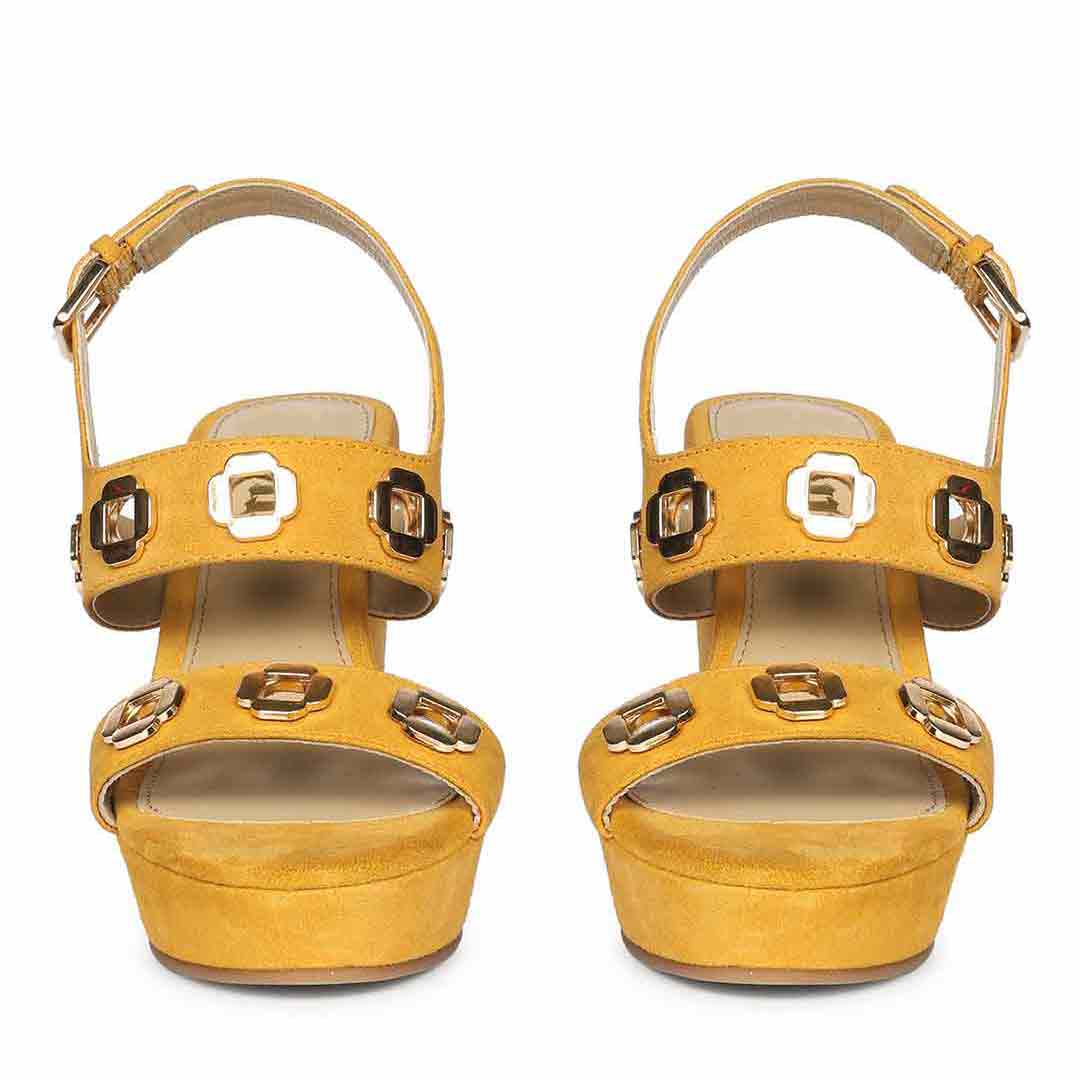 Saint Nerina Golden Mustard Suede Leather Wedge Heels
