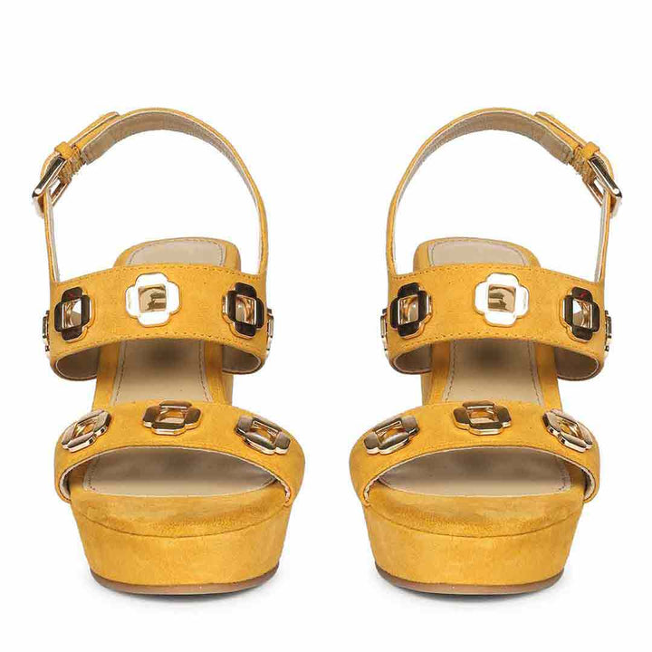 Saint Nerina Golden Mustard Suede Leather Wedge Heels