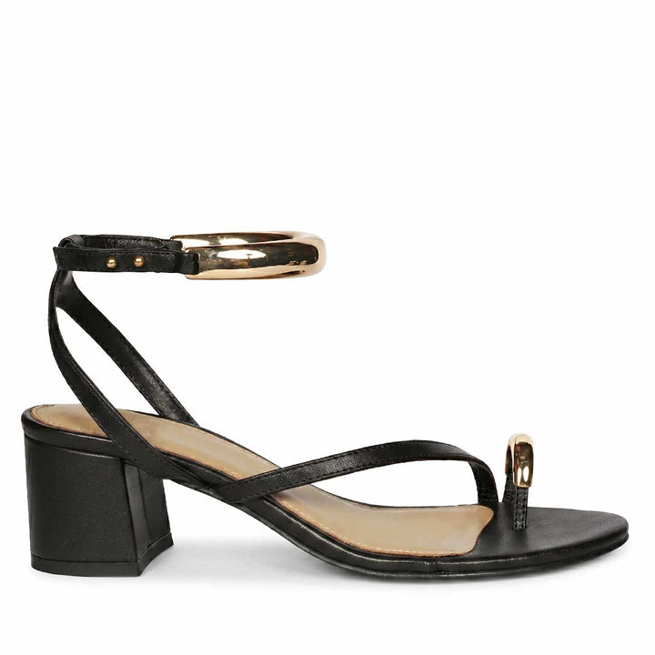 Saint Harlow Gold Trim Black Leather Block Heels