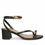 Saint Harlow Gold Trim Black Leather Block Heels