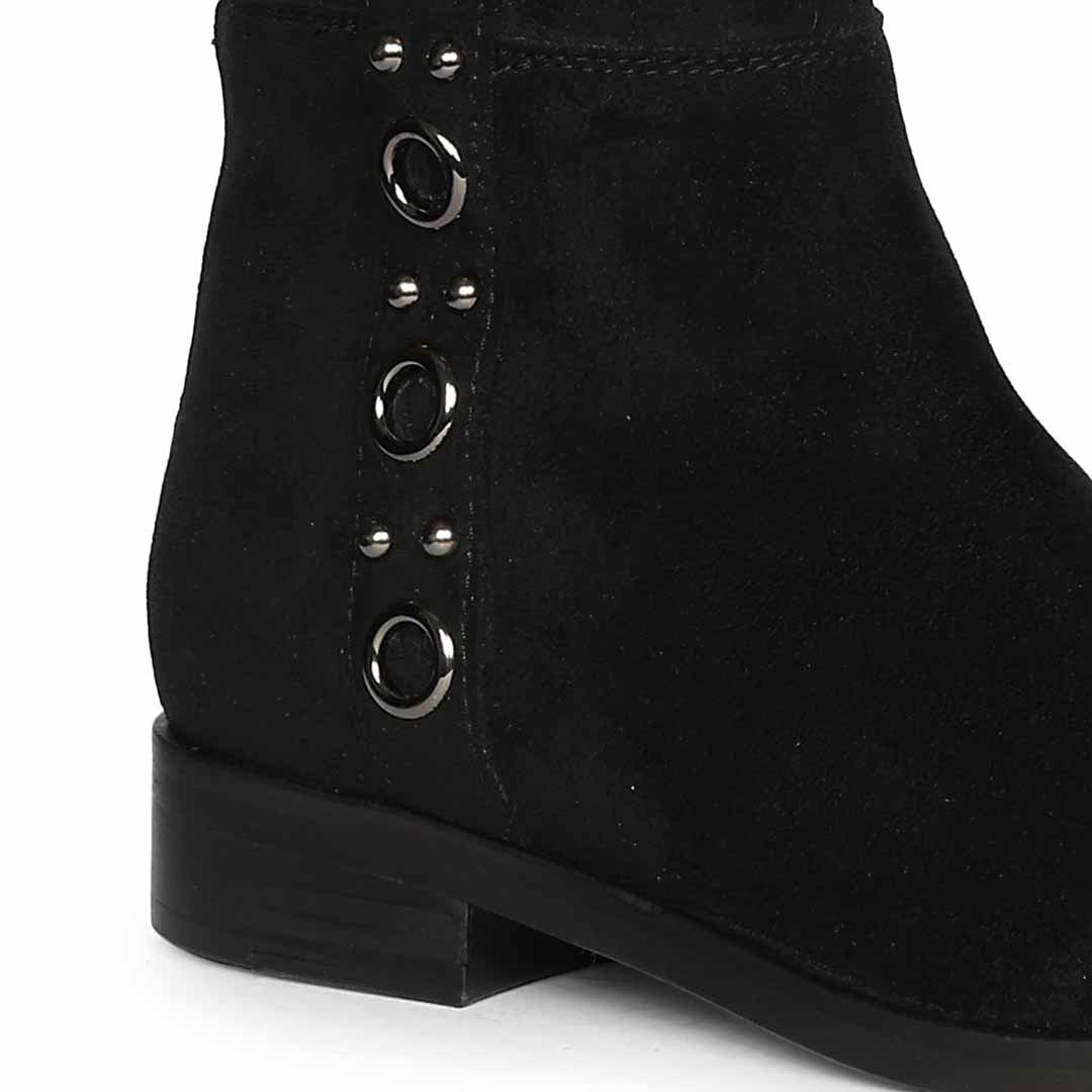 Saint Marlowe Eyelets Black Stretch Suede Long Boots