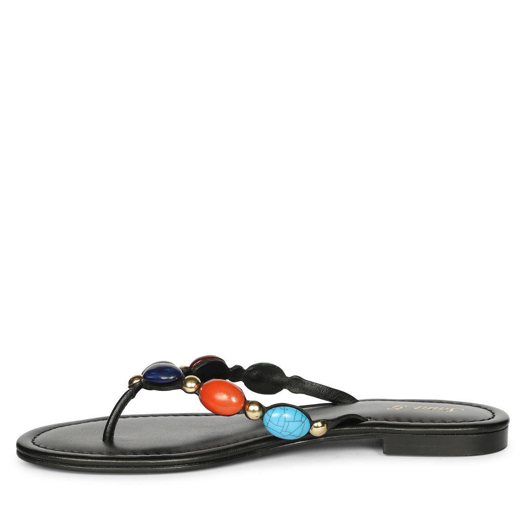 Saint Milira Multi Stone Black Leather Flats