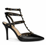 Saint Brittany Studded Cage Black Leather Pumps