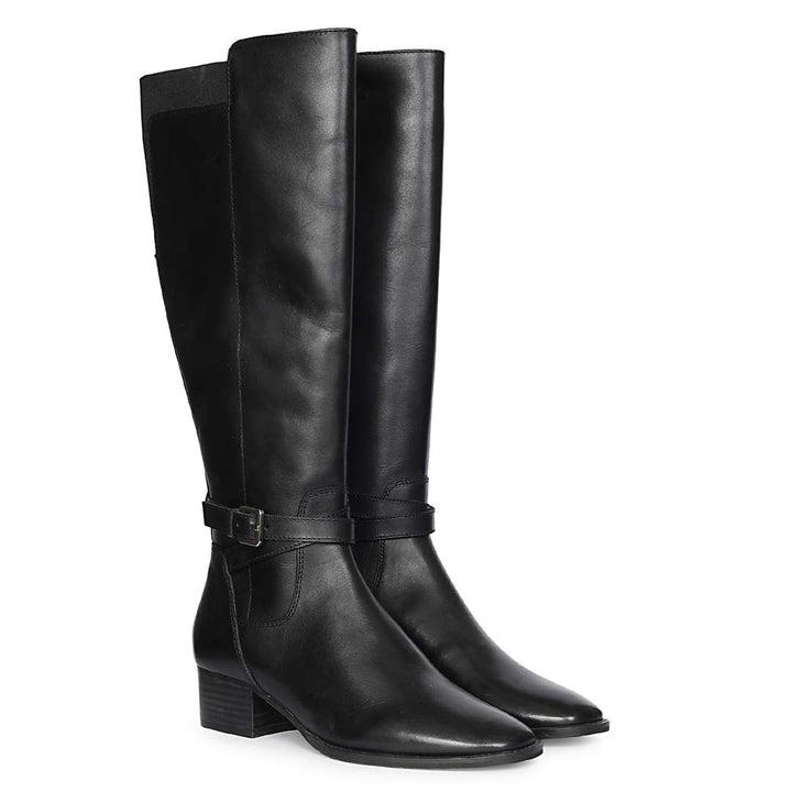 Saint Black Leather Lace Up Long Boots