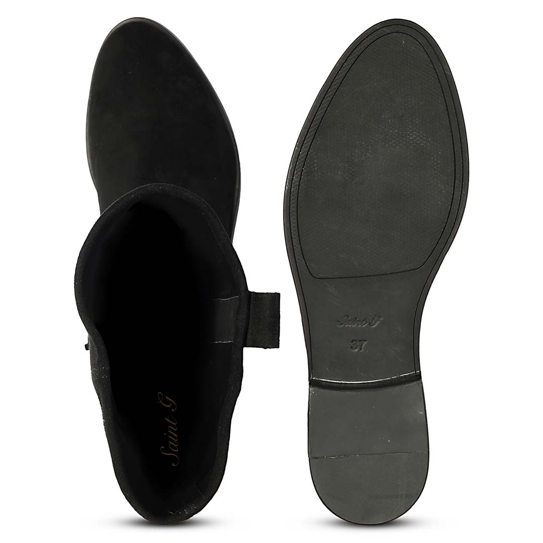 Saint Marlowe Eyelets Black Stretch Suede Long Boots