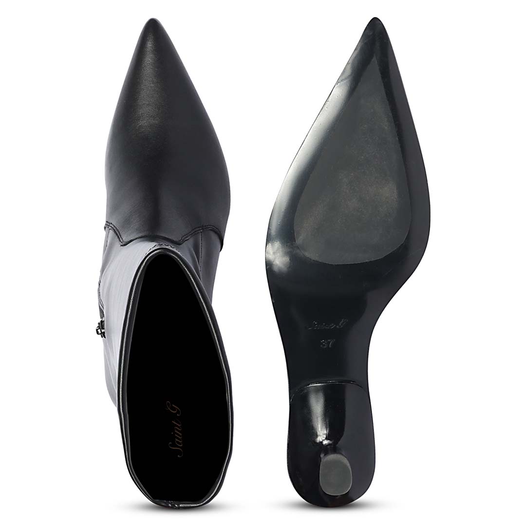 Saint Emilia Black Stretch Napa Kitten Heel Long Boots