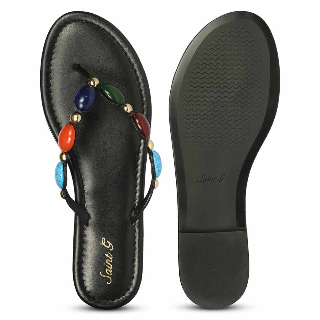 Saint Milira Multi Stone Black Leather Flats