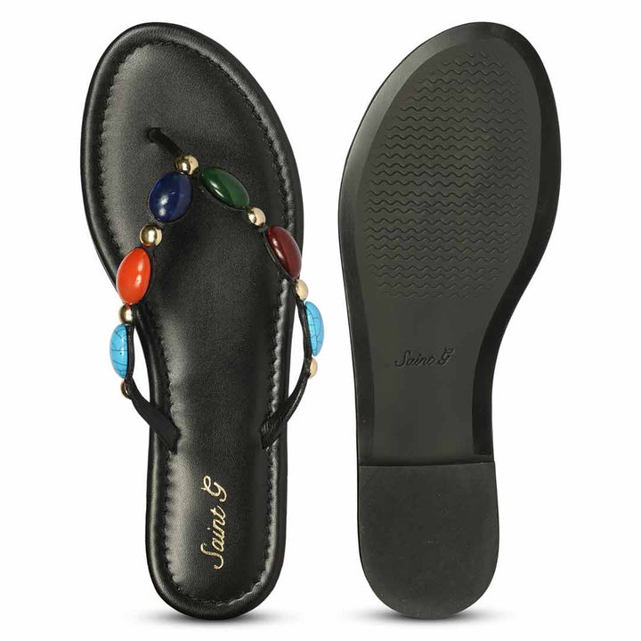 Saint Milira Multi Stone Black Leather Flats