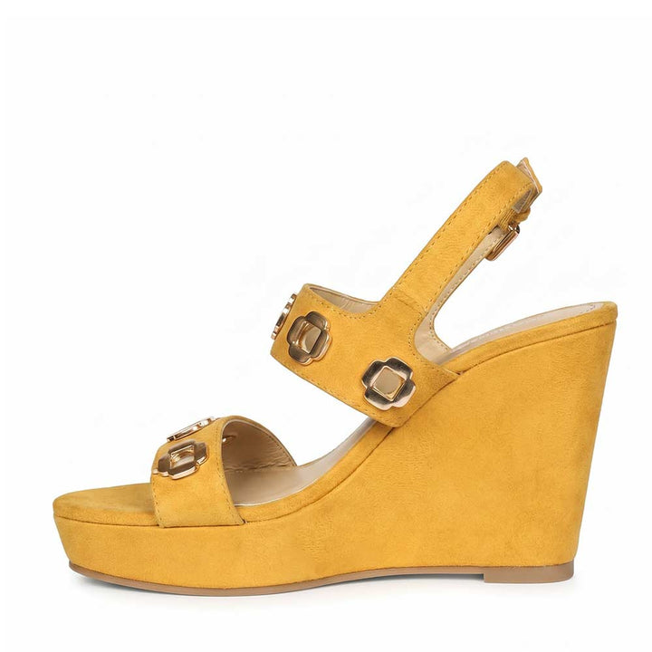 Saint Nerina Golden Mustard Suede Leather Wedge Heels