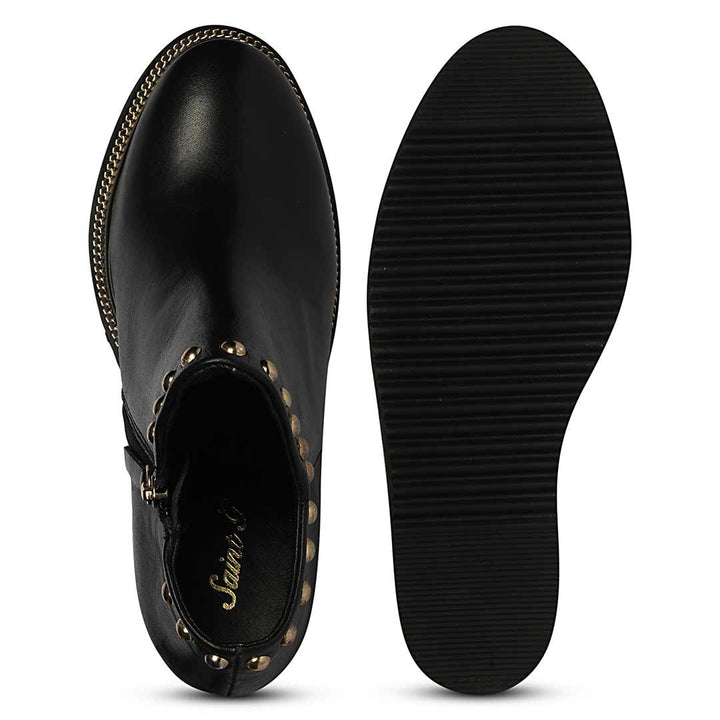 Saint Meliora Metal Studs Black Leather Wedge Heel Boots