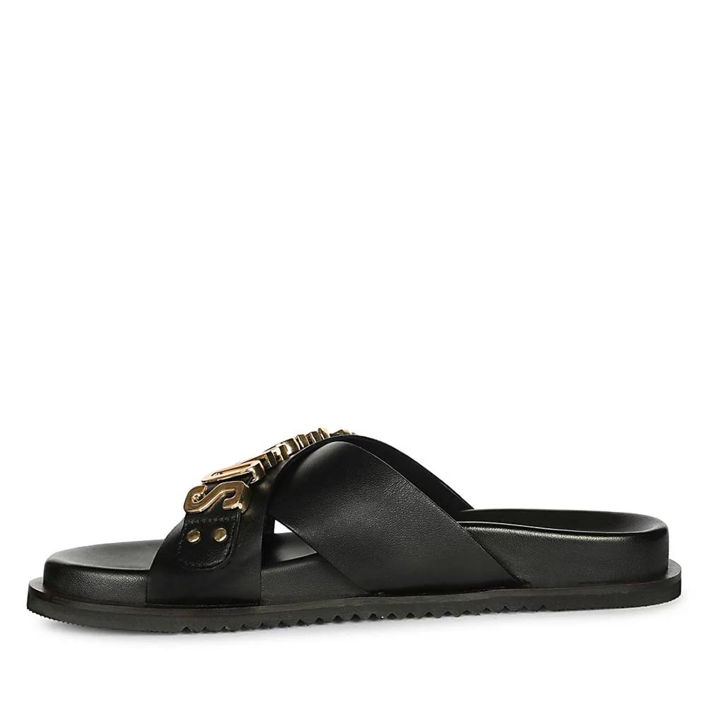 Saint Yorien Black Leather Footbed Sandals