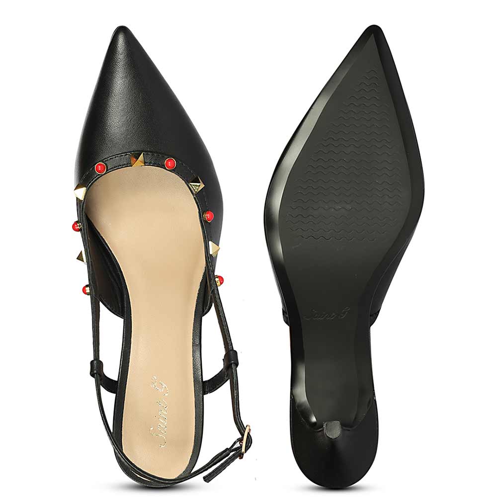 Saint Petra Studded Black Leather Pumps