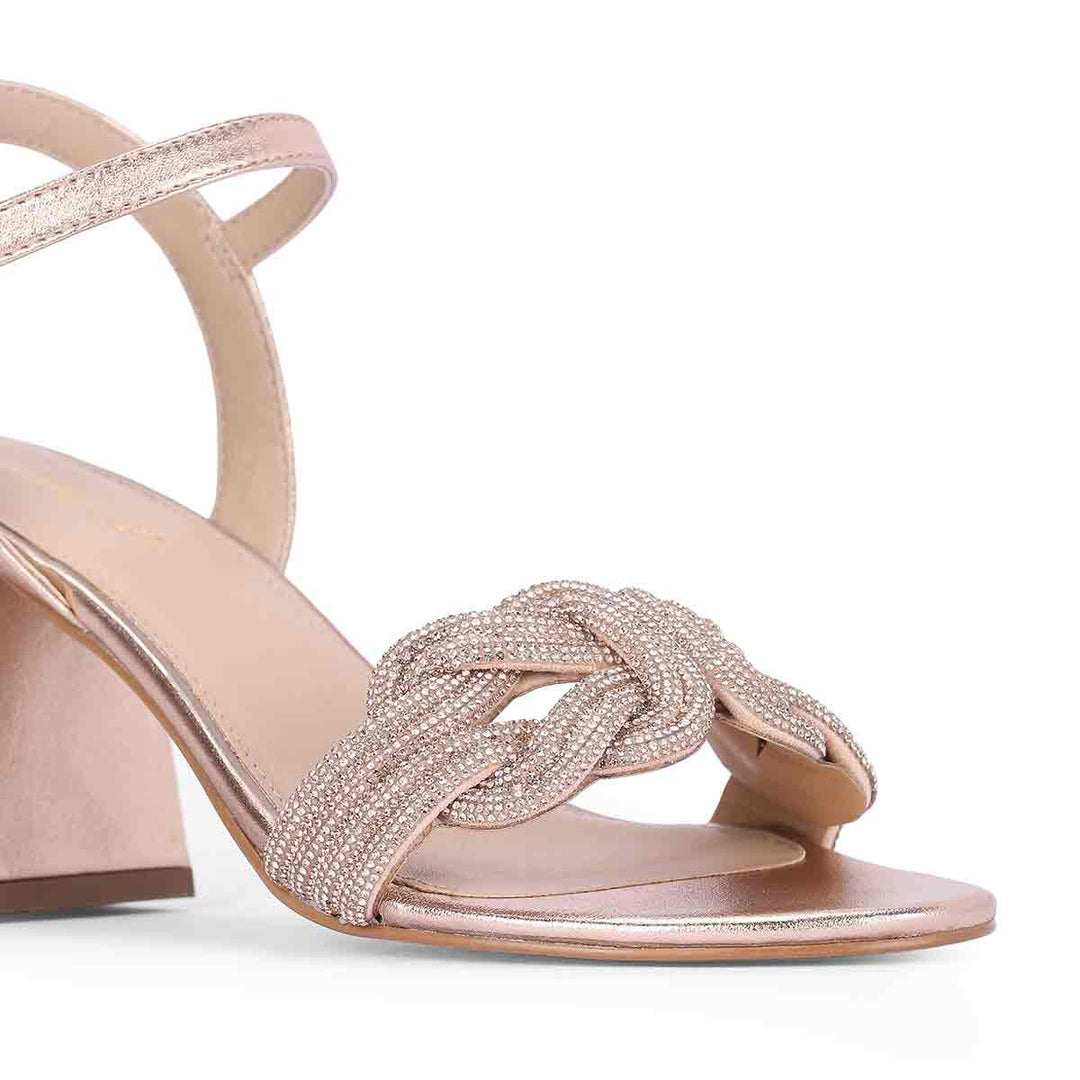 Saint Celeste Knot Embellished Rose Gold Metallic Leather Heels