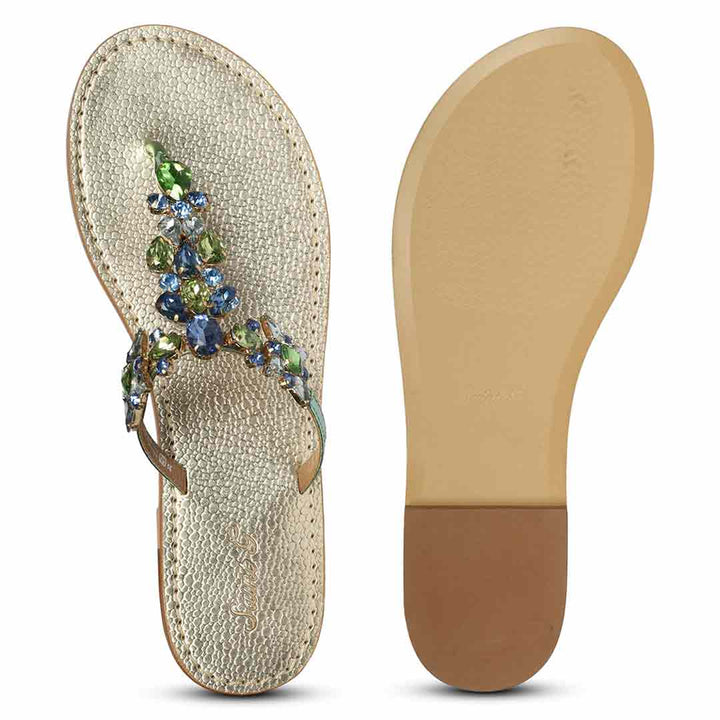 Saint Fleur Multi Stone Metallic Green Leather Flats