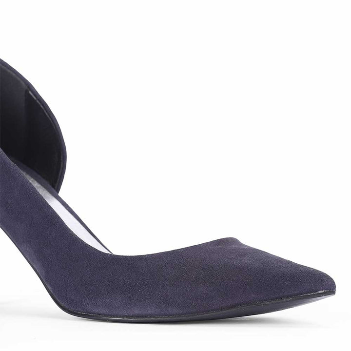 Saint Layla D’Orsay Cut Navy Suede Leather Pumps