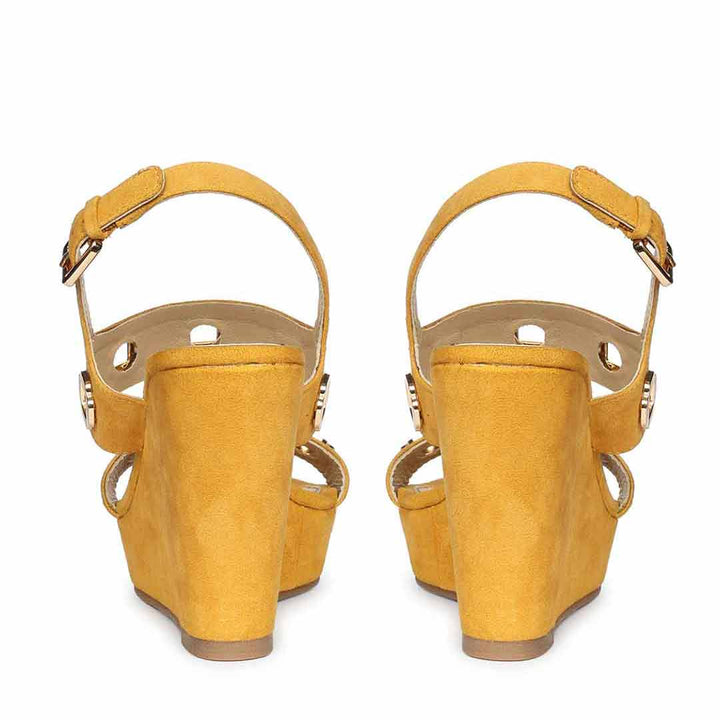 Saint Nerina Golden Mustard Suede Leather Wedge Heels