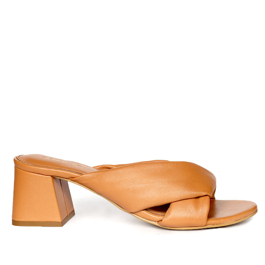 Saint Athena Tan Glove Leather Block Heels