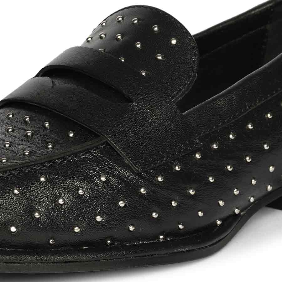 Saint Carol Studded Black Leather Moccasins